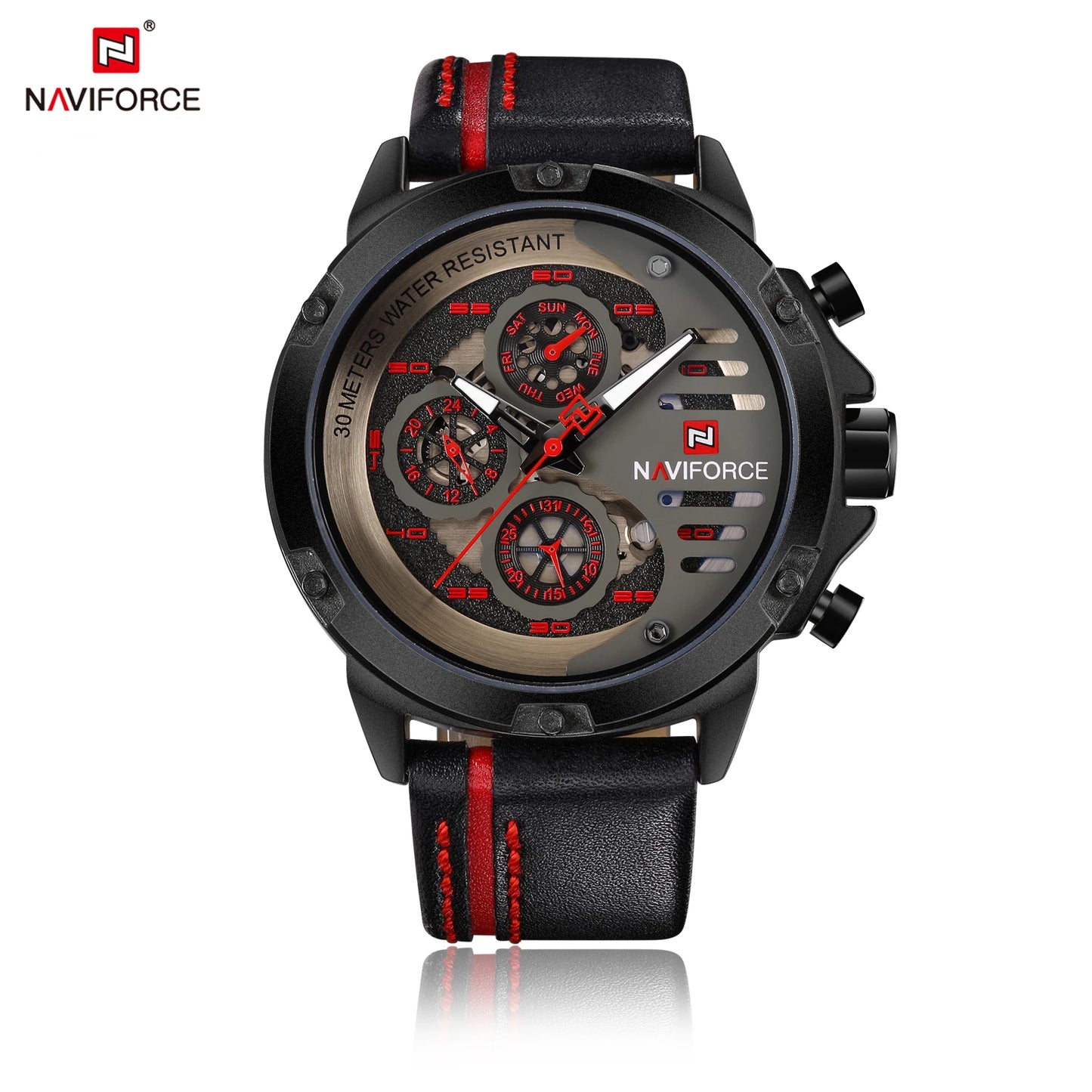 NAVIFORCE Mens Watch Top Brand Luxury Waterproof 24 Hour Date Quartz Watch Man Leather Sport WristWatch Men Waterproof Clock