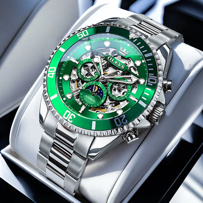 OLEVS 6715 Men's Watch Hollow Date Automatic Mechanical Watch For Men 43mm Big Dial Moon Phase Fashion Waterproof Man Wristwatch