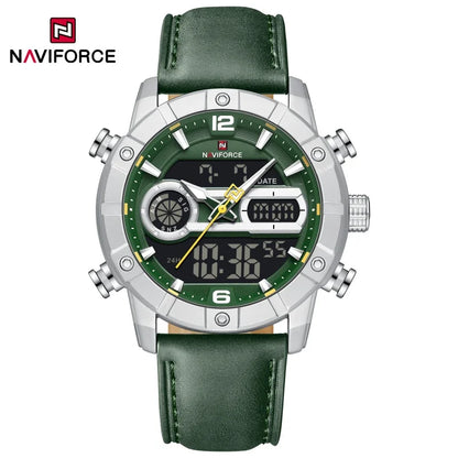 NAVIFORCE NF9263 Waterproof Watch Luminous Display Genuine Leather Strap Multi-Function Chronograph Countdown Timer Alarm NF9263