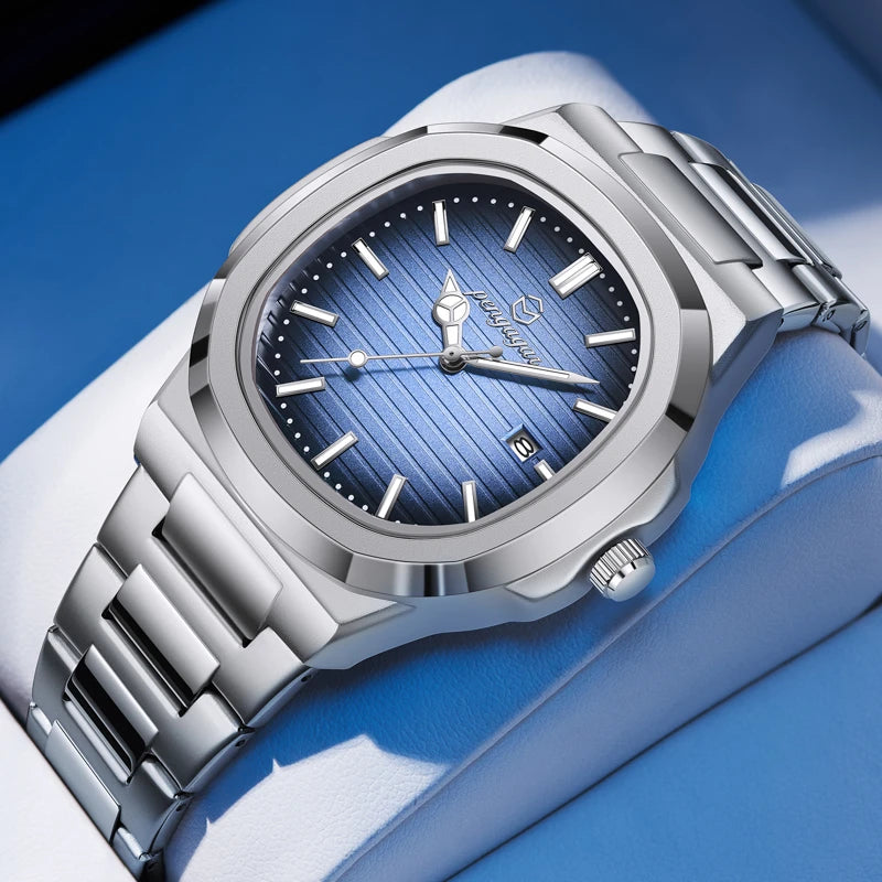 2026 New Luxury Military Man Watch Square Waterproof Luminous Date Week Men Watch Stainless Steel Quartz Men's Watches Reloj+box