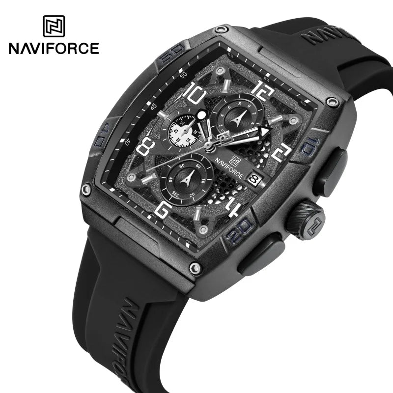 NAVIFORCE Men Quartz Multi-function Calendar Watches Male Personalized Fashion Sport  Wrist Watches Large Dial TPU Strap Clock