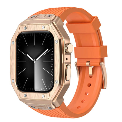 Luxury Modification Kit Metal Case+TPU Strap Replacement Accessories Compatible for I Watch Series 9 8 7 45mm 6 5 4 Se 44mm