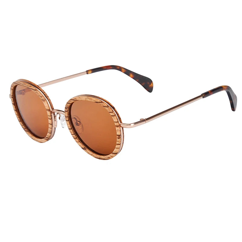 BOBO BIRD Women's Sunglasses Fashion Polarized UV400 Lens Metal Temple Eyewear Vintage Oval Wood Glasses in Wooden Gift Box