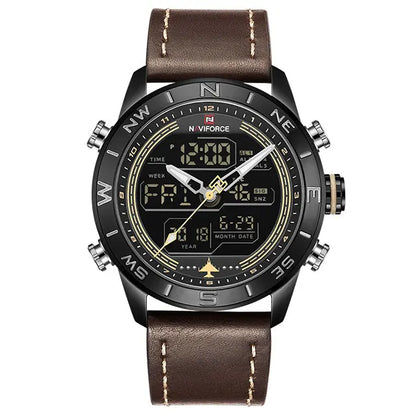 NAVIFORCE Luxury Brand Men Sports Quartz Watch Men's Genuine Leather Waterproof Wrist Watches Male Fashion Date Week LED Clock