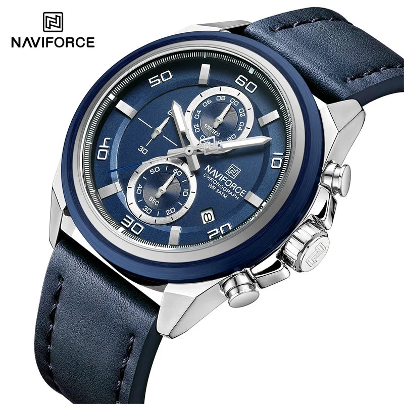 NAVIFROCE Business Casual Mens Watch 3ATM Water-Resistant Calendar Luminous Dial With Leather Strap For Gifts Original Design