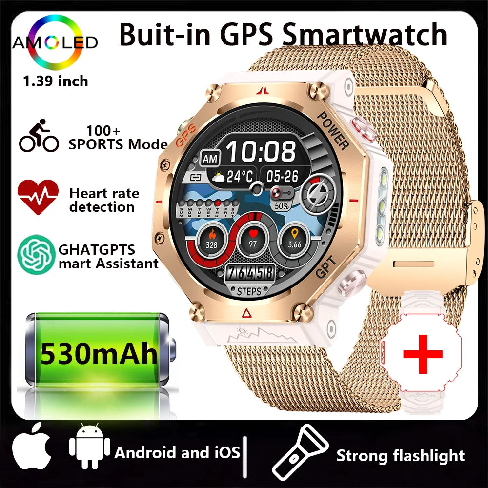 2026 New ChatGPT AI assistant Smart Watch 3ATM Waterproof GPS Built-in Dual-band GNSS Compass Military Sport SmartwatchMen Woman