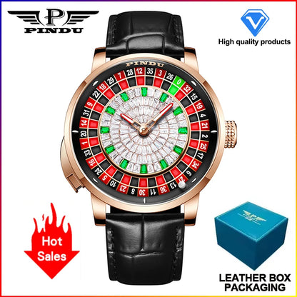 NEW PINDU Design Button Rotating Red Diamond Dial Mechanical Watch Men NH35 Movement Stainless Steel Top Luxury Automatic Watch