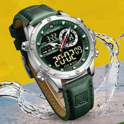 NAVIFORCE Fashion Watches male Casual Genuine Leather Wristwatch Military Waterproof Digital Chronograph Quartz Man Alarm Clocks