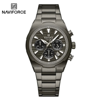 NAVIFORCE Men's Quartz Watch Multifunctional Calendar Stopwatch Luminous 30ATM Waterproof Stainless Steel Band Wristwatch