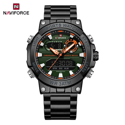 NAVIFORCE Mens Watch Dual Display Sport 30M Water Resistant Digital Chronograph Clock Army Military Style Male Wristwatch NF9237