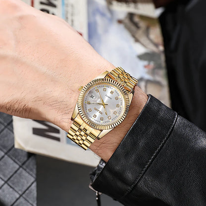 Luxury Rhinestone Men Business Watches Fashion Women Quartz Watch with Calendar Clock Gift（Without Box）