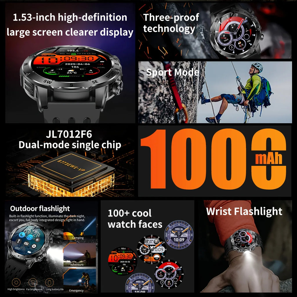 2025 New GPS Outdoor Sports Smart Watch Men AMOLED Screen NFC Flashlight Heart rate Waterproof Bluetooth Call 1000mAh SmartWatch