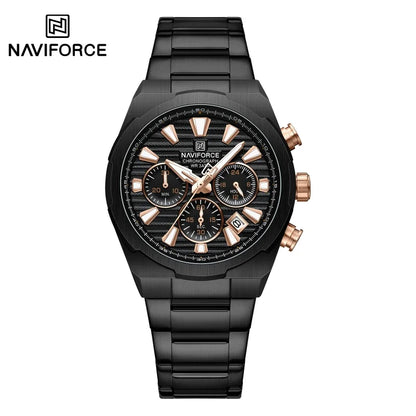 NAVIFORCE Men's Quartz Watch Multifunctional Calendar Stopwatch Luminous 30ATM Waterproof Stainless Steel Band Wristwatch