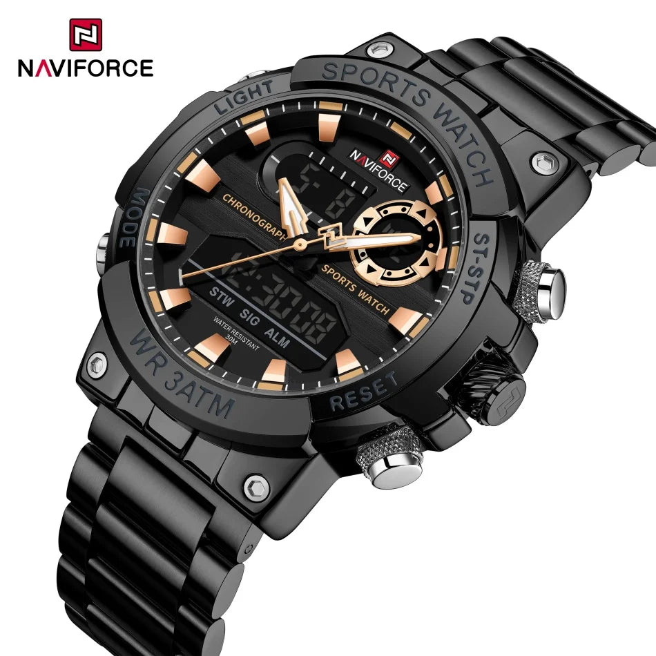 NAVIFORCE Men Military Watch Waterproof Wristwatch Dual Display Quartz Clock Sport Watch Male Big Watches Men Relogios Masculino