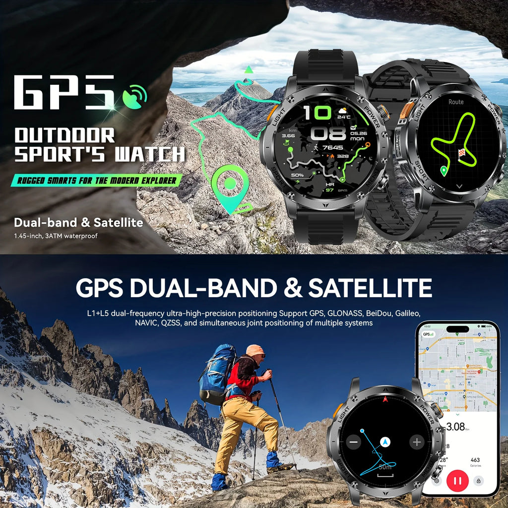 2025 New GPS Outdoor Sports Smart Watch Men AMOLED Screen NFC Flashlight Heart rate Waterproof Bluetooth Call 1000mAh SmartWatch