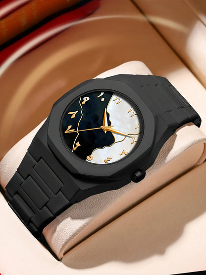 Men's Quartz Watch Bracelet Necklace Ring Set Plastic Strap Suitable for Daily Wear Festival Gifts Box Not Included