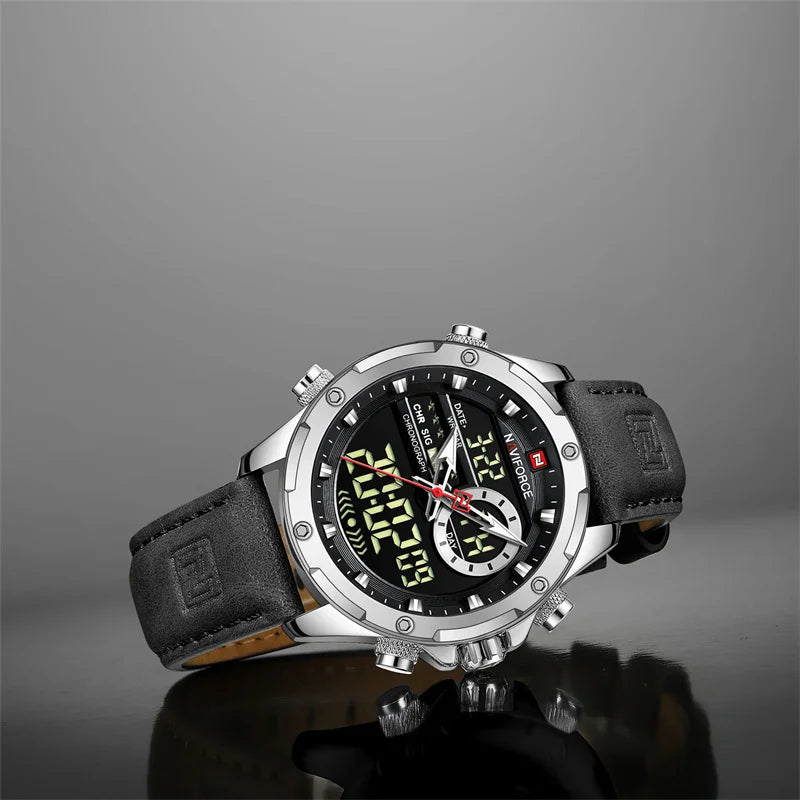 Naviforce Mens Original Watches 2025 Men Fashion Sports Waterproof Luxury Corium Strap Men Wristwatch with Calendar Dual Display