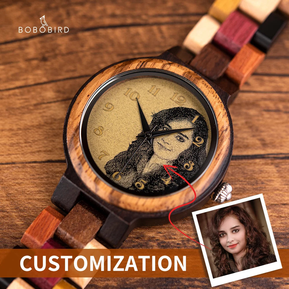 BOBO BIRD Custom Wooden Watch Personalized Photo Couple Fashion Casual Gift for  Him Anniversary Present Support Dropshipping
