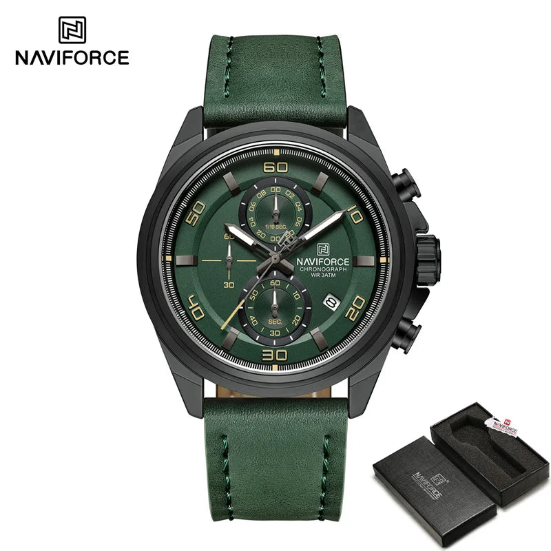 NAVIFROCE Business Casual Mens Watch 3ATM Water-Resistant Calendar Luminous Dial With Leather Strap For Gifts Original Design