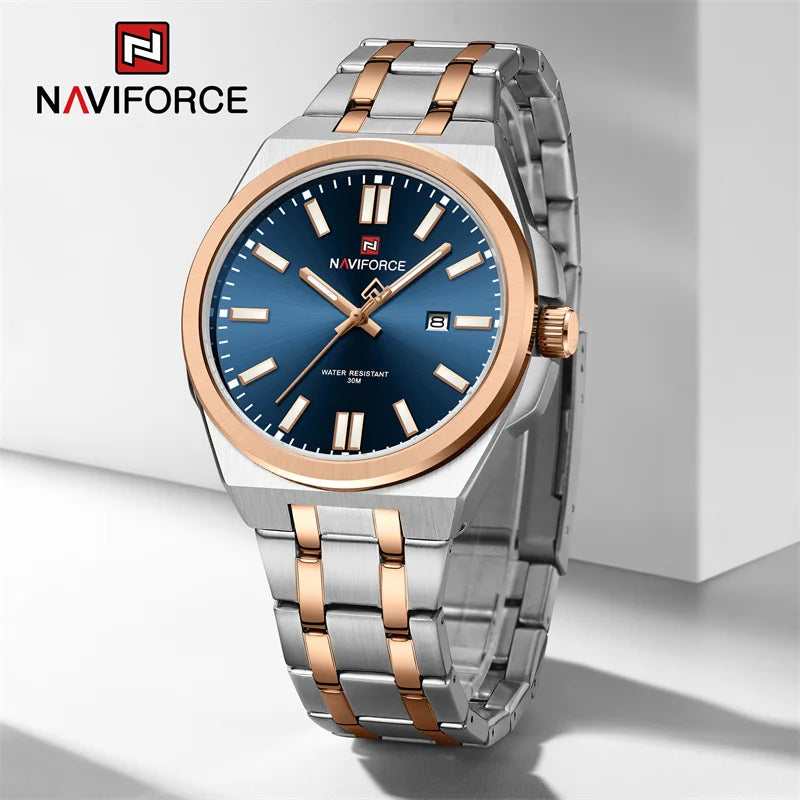 Top NAVIFORCE Men's Luxury Business Quartz Watch Luminous Steel Band Waterproof with Calendar Male Wristwatch Gift Reloj Hombre