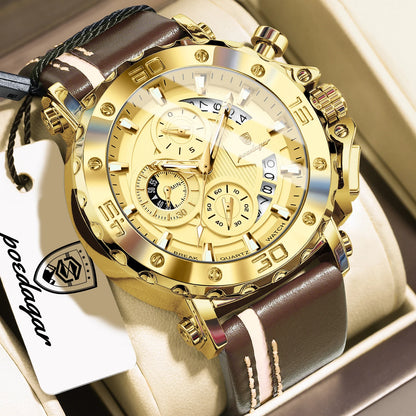 POEDAGAR Original Watches For Man Waterproof Luminous Date Fashion Male Clock Chronograph Leather Quartz Sports Men's Wristwatch