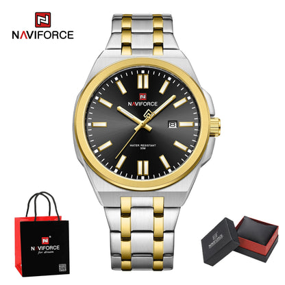 Top NAVIFORCE Men's Luxury Business Quartz Watch Luminous Steel Band Waterproof with Calendar Male Wristwatch Gift Reloj Hombre