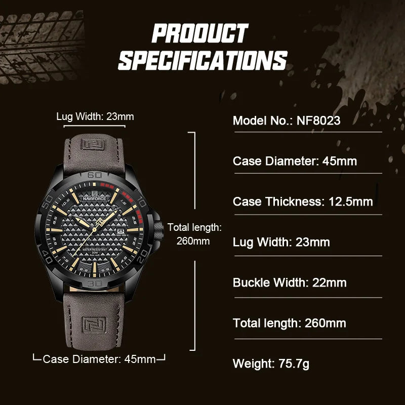 NAVIFORCE Men Casual Sport Military Quartz Calendar Wrist Watch for Man Business Leather Waterproof Male Clock Relogio Masculino