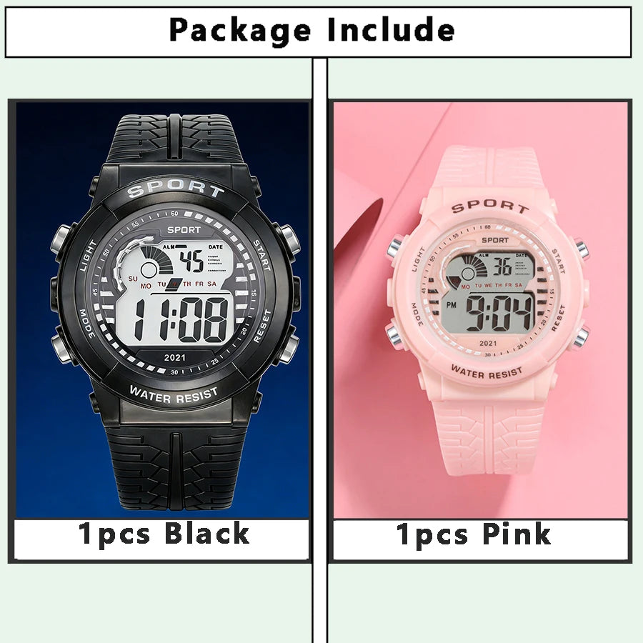 1/2pcs Fashion Sports Watch 30M Waterproof 7 Colors LED Backlight Alarm Stopwatch Electronic Wristwatch for Teens Men Women