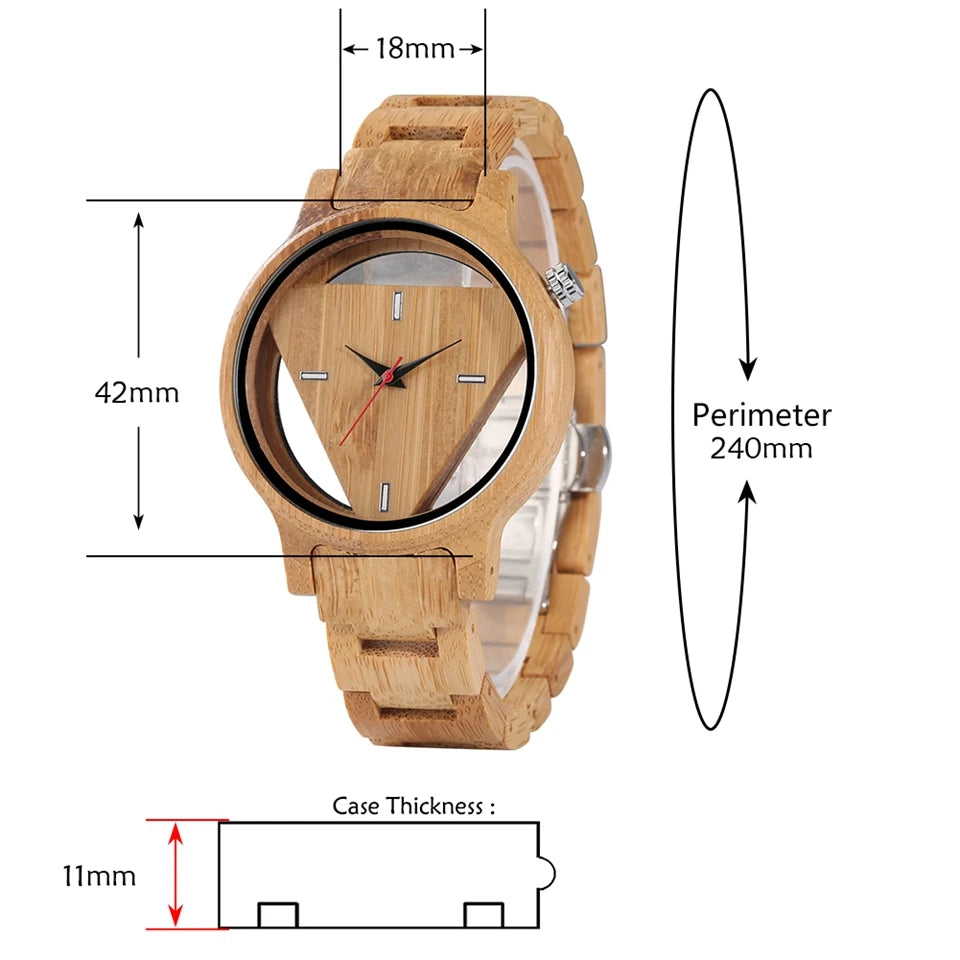 Bobo Bird Geometric  Watches Superb Inverted Triangle Bamboo Wooden Band Clock Male Full Wooden Quartz Wristwatches