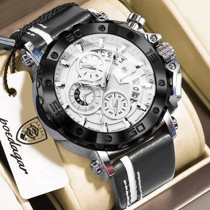 POEDAGAR Original Watches For Man Waterproof Luminous Date Fashion Male Clock Chronograph Leather Quartz Sports Men's Wristwatch