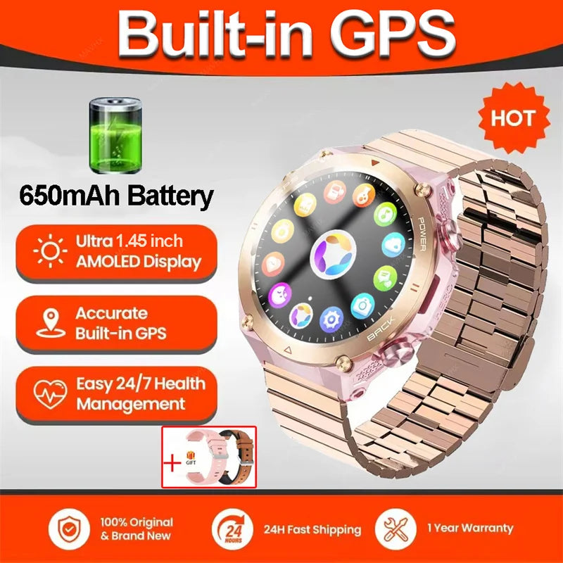 2026 New Military Outdoor Sports Smart Watch Men P68 Waterproof Built-in GPS Compass 650mAh Battery Bluetooth Call Smar twatch