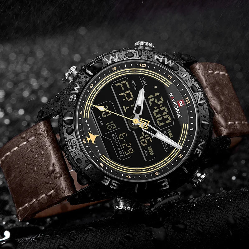 NAVIFORCE Luxury Brand Men Sports Quartz Watch Men's Genuine Leather Waterproof Wrist Watches Male Fashion Date Week LED Clock