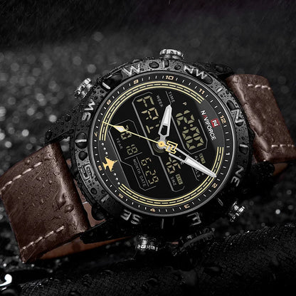 NAVIFORCE Luxury Brand Men Sports Quartz Watch Men's Genuine Leather Waterproof Wrist Watches Male Fashion Date Week LED Clock