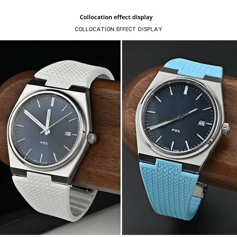 Fluoro Rubber Strap for Tissot PRX Series Super Player 35mm 40mm FKM Women Men Quick Release Folding Buckle Watch Band 11mm 12mm