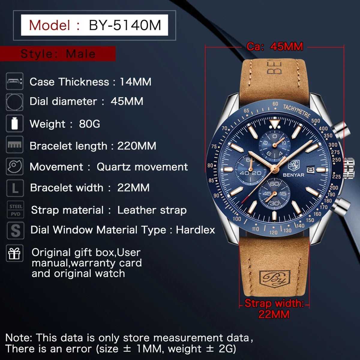 SAPPHERO Classic Quartz Men's Watch Chronicle Waterproof Men's Watch Leather Strap Business Casual Sports Clock