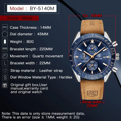 SAPPHERO Classic Quartz Men's Watch Chronicle Waterproof Men's Watch Leather Strap Business Casual Sports Clock