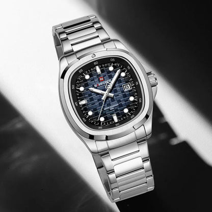 NAVIFORCE Fashion Men's Business Quartz Watch Stainless Steel Luminous Calendar Clock Male Square Dial Sports Wristwatch