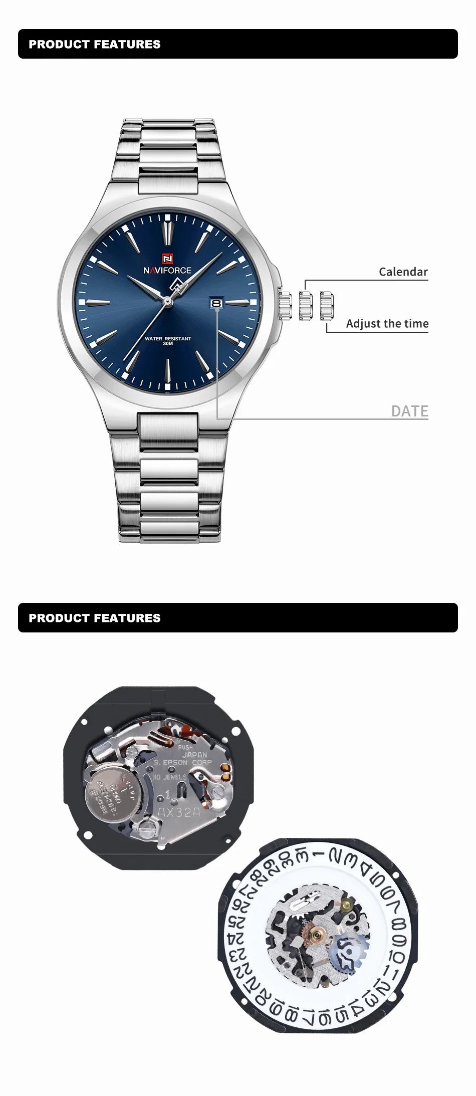 NAVIFORCE NF9214 Original Design Fashion Men's Watches Stainless Steel Simple Calendar Male Waterproof Relogio Masculino