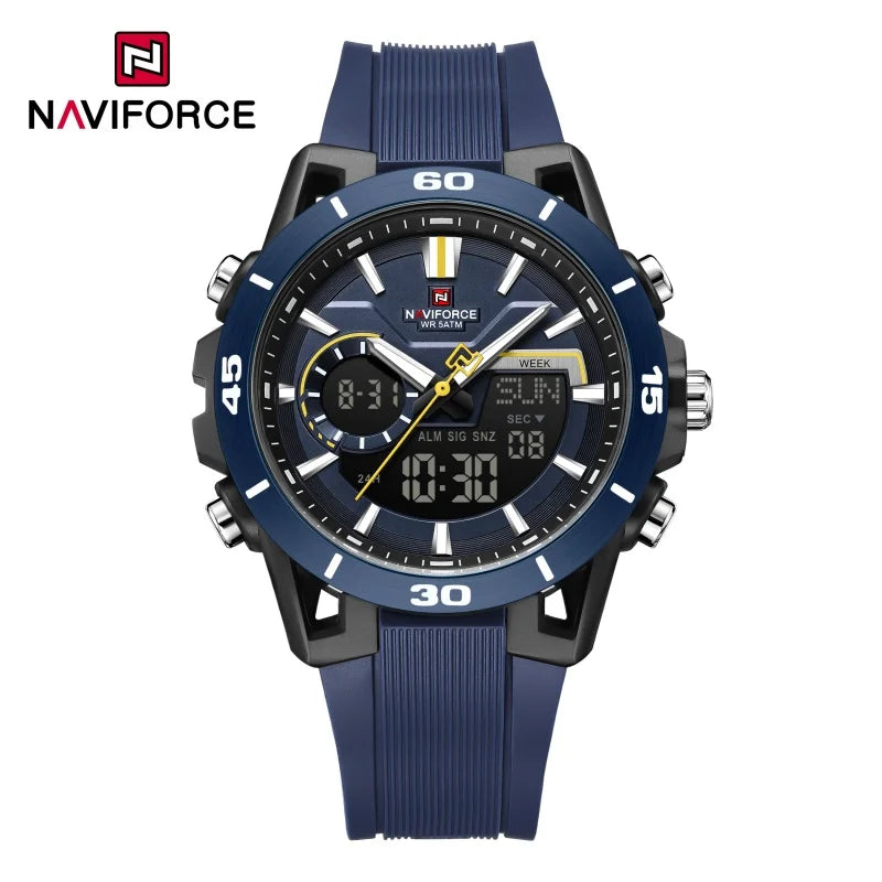 NAVIFORCE Men's 5ATM Waterproof Dual Time Watch Fashion Sport Countdown Alarm Chronograph Wristwatch Man chronograph Alarm Clock