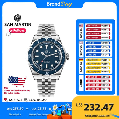 San Martin SN0133G Watch  Automatic Movement Mechanical Wristwatches Sapphire Crystal