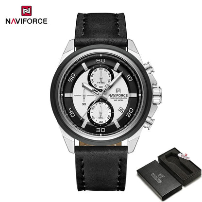NAVIFROCE Business Casual Mens Watch 3ATM Water-Resistant Calendar Luminous Dial With Leather Strap For Gifts Original Design