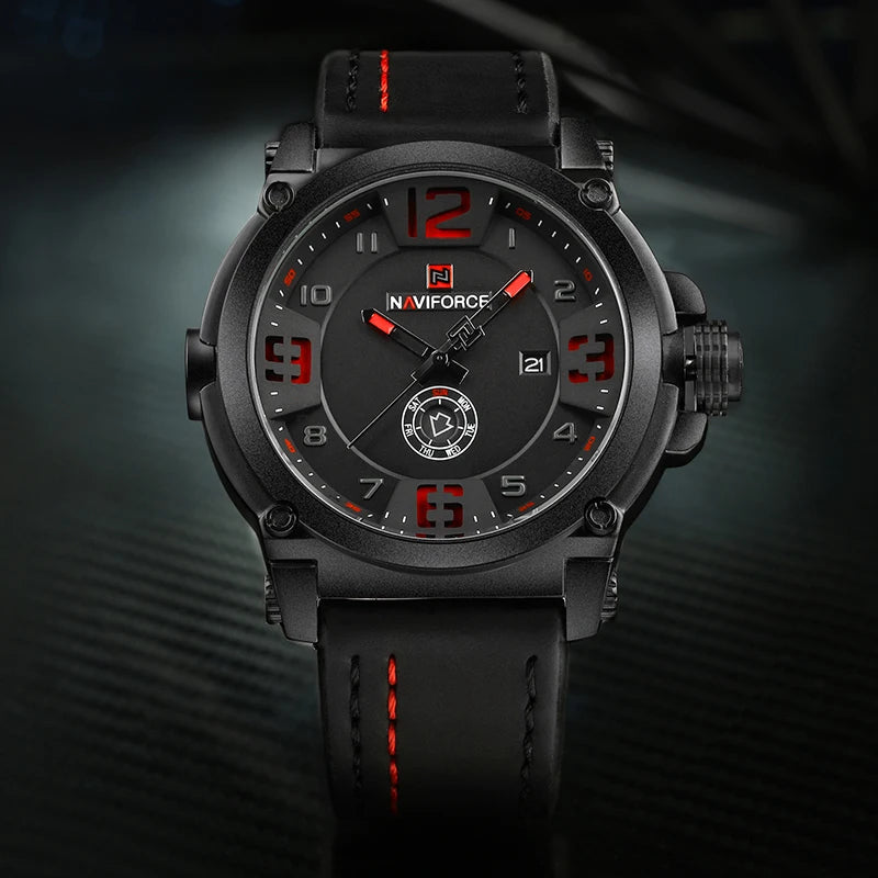 NAVIFORCE NF9099 Military Leather Quartz Watch Male Waterproof Clock Boy Sports Watches