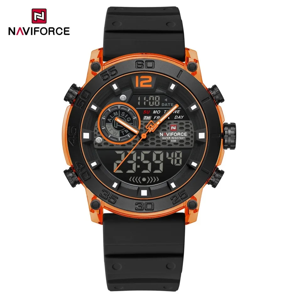 NAVIFORCE Men's Lightweight Sports Wrist Watch Dual Display Time Night Light Watches Boy's Quartz  Stopwatch Multifunctional