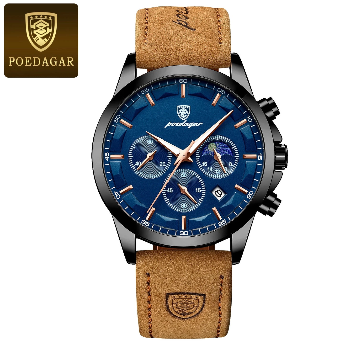 POEDAGAR Original Military Men Clock Waterproof Luminous Leather Quartz Man Watch Chronograph Date Luxury Business Men's Watches