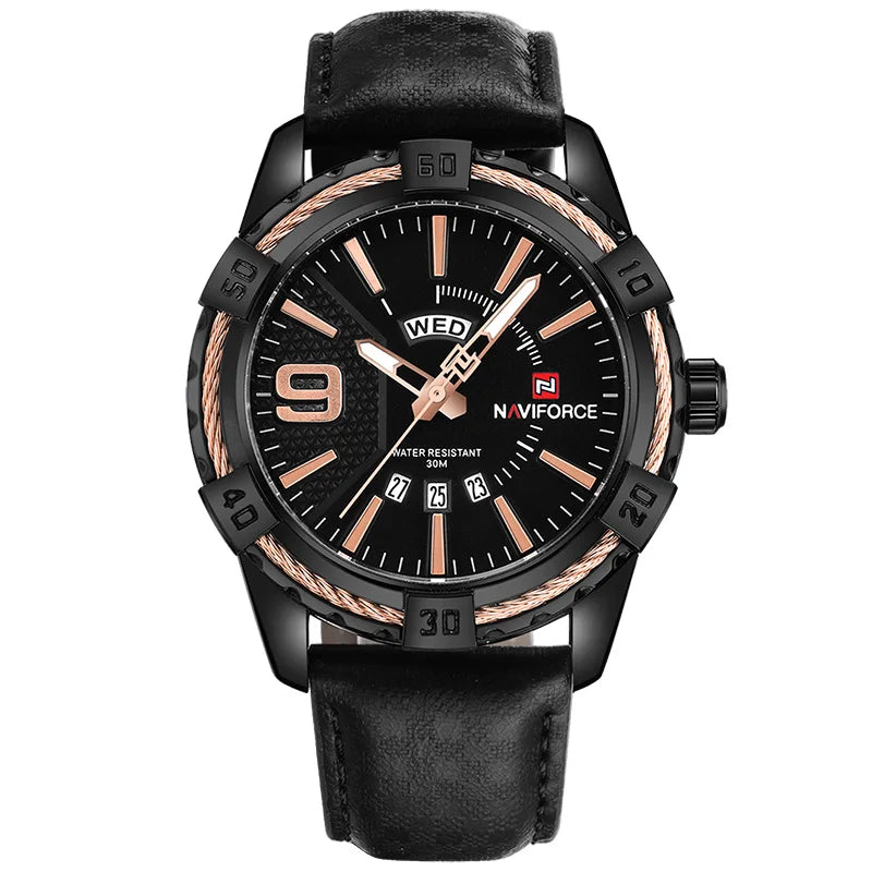New NAVIFORCE Men's Watch Quartz Waterproof Shockproof Leather Band Wristwatch Fashionable Luxury Business Male Clock NF9117L