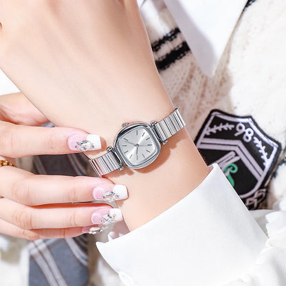 Women Quartz Watch Gold Color Square Dial Simple Adjustable Stainless Steel Strap for Ladies