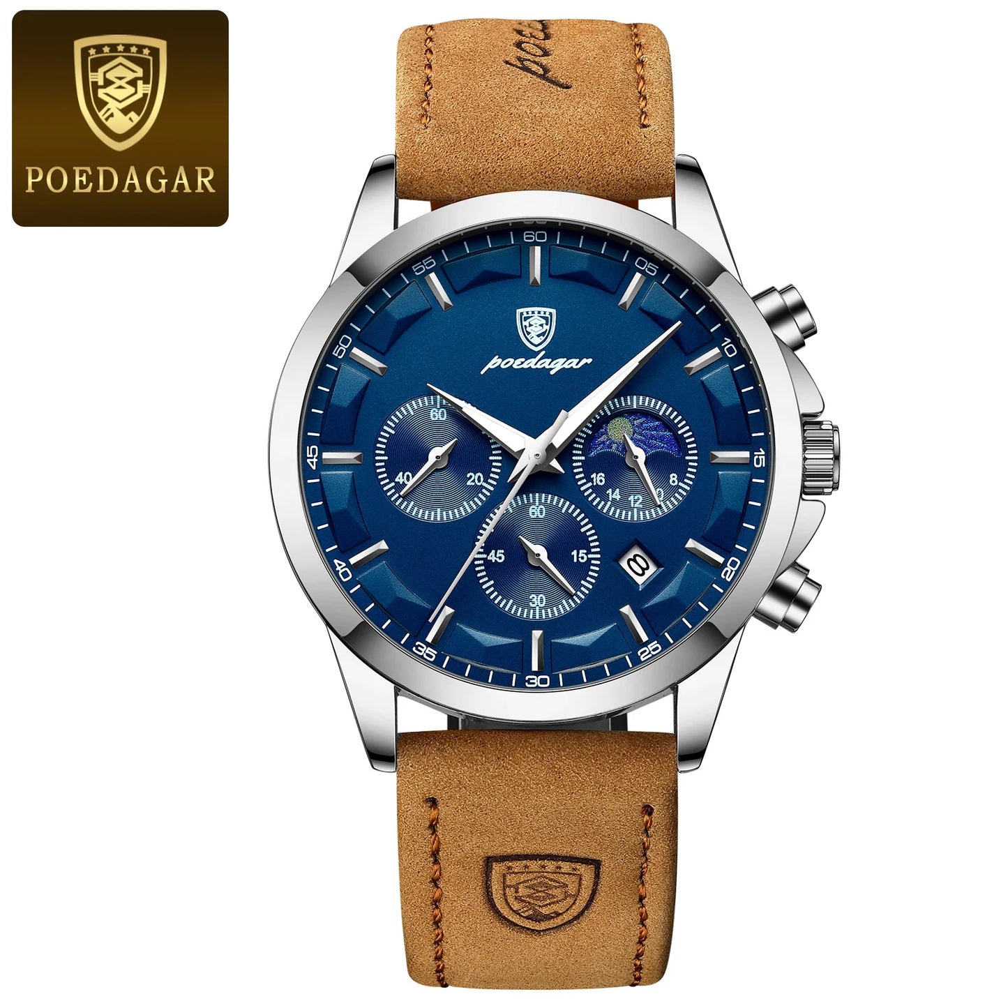 POEDAGAR Original Military Men Clock Waterproof Luminous Leather Quartz Man Watch Chronograph Date Luxury Business Men's Watches