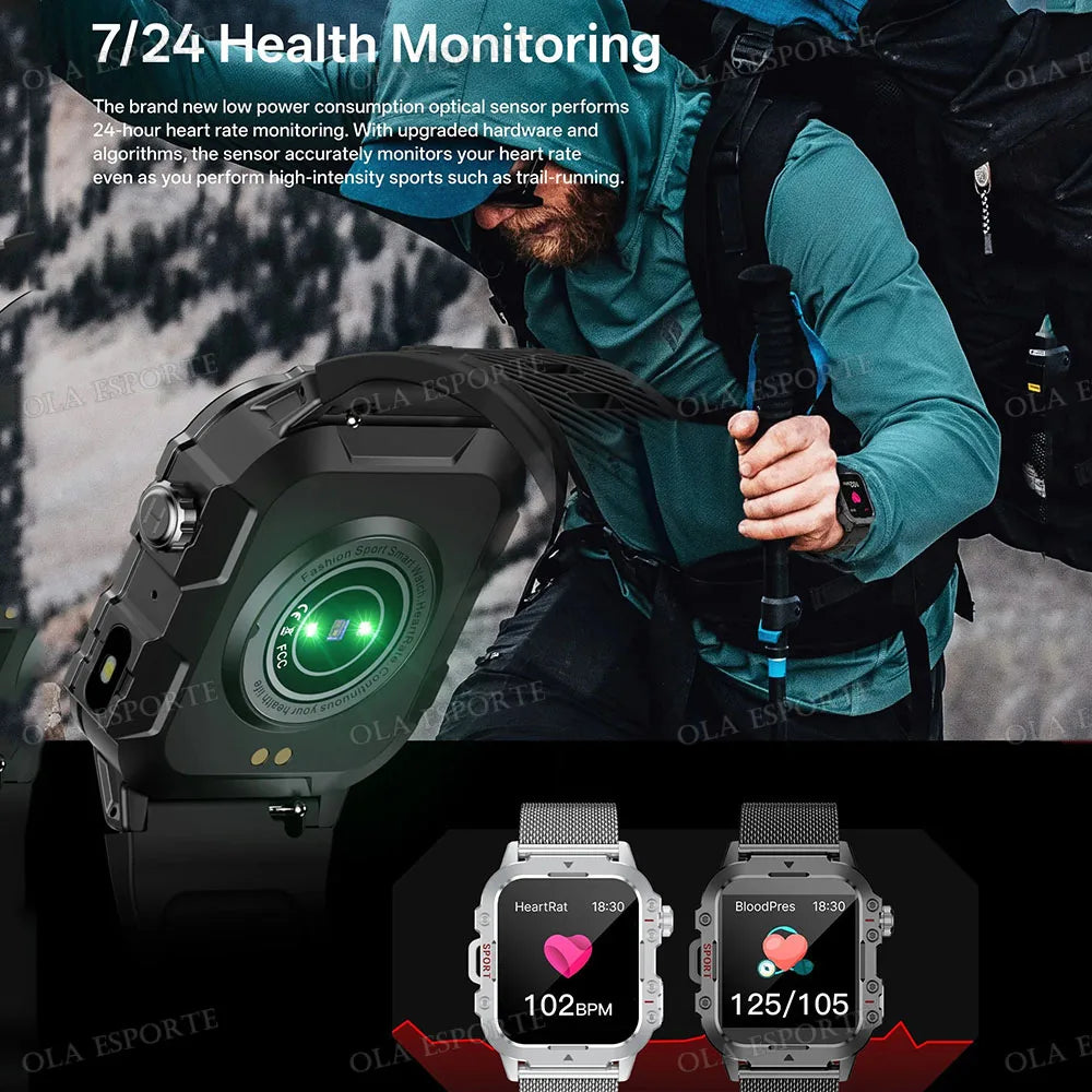 2026 Military Outdoor Smart Watch Men's GPS Flashlight Bluetooth Call 2.01" AMOLED Screen 3ATM Waterproof Sports Smartwatch Hw12