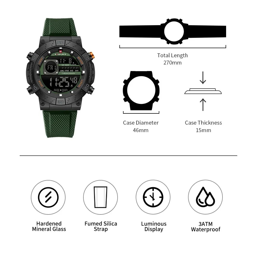 NAVIFORCE Men Watches Digital Quartz Silicone Military Watches for Men Chronograph Sport Waterproof Date Wrist Watch Man Clock