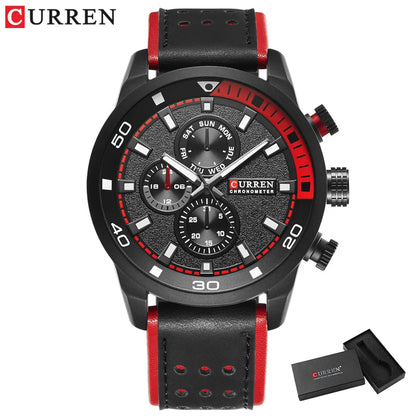 CURREN 8250 Men's Waterproof Casual Three-Hand Watch Business Leather Breathable Strap Wristwatch
